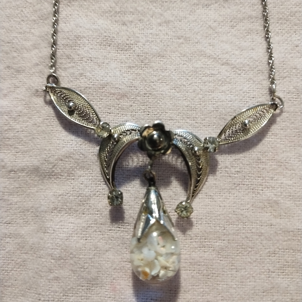 Vintage Curtis Creations Sterling Silver Floating Opal Necklace - Picture 6 of 7
